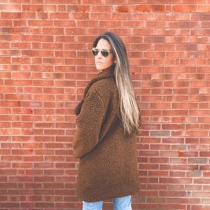 NWT C&C California Long Chocolate Brown Teddy Coat